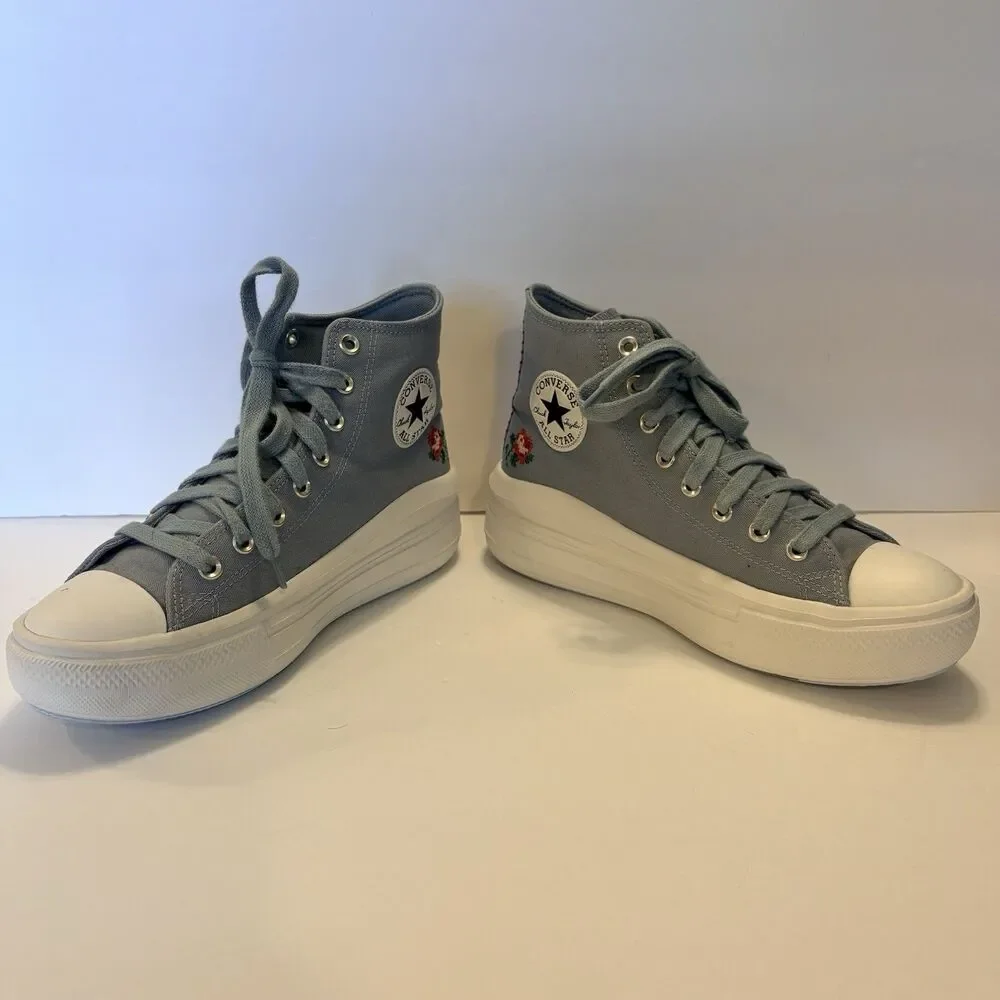 Converse Chuck Taylor All Star Move Platform High Cross Stitch Roses Size 10